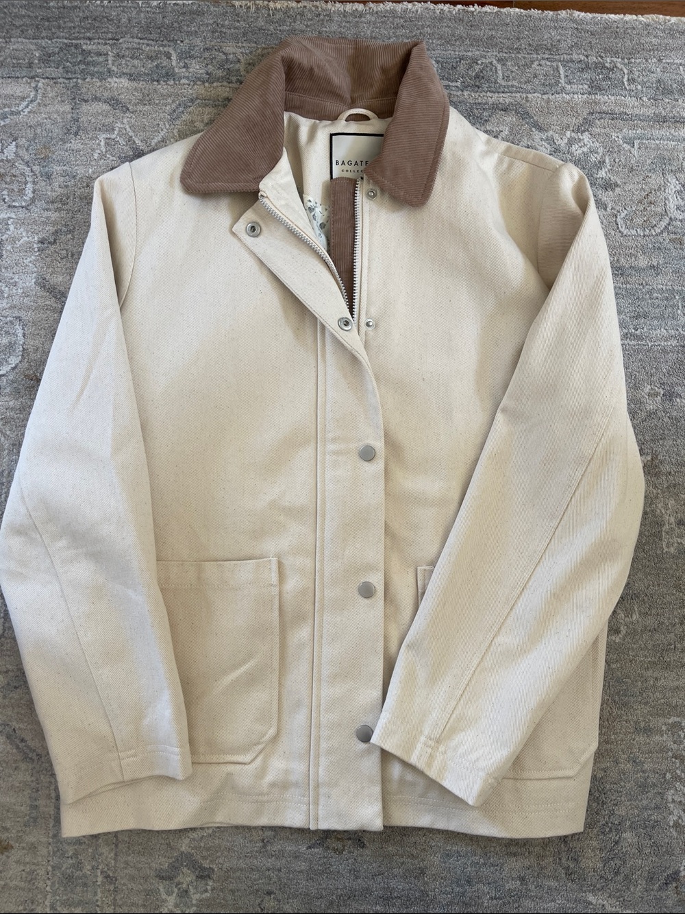 Bagatelle Cream Canvas barn Jacket with Brown Corduroy Collar
